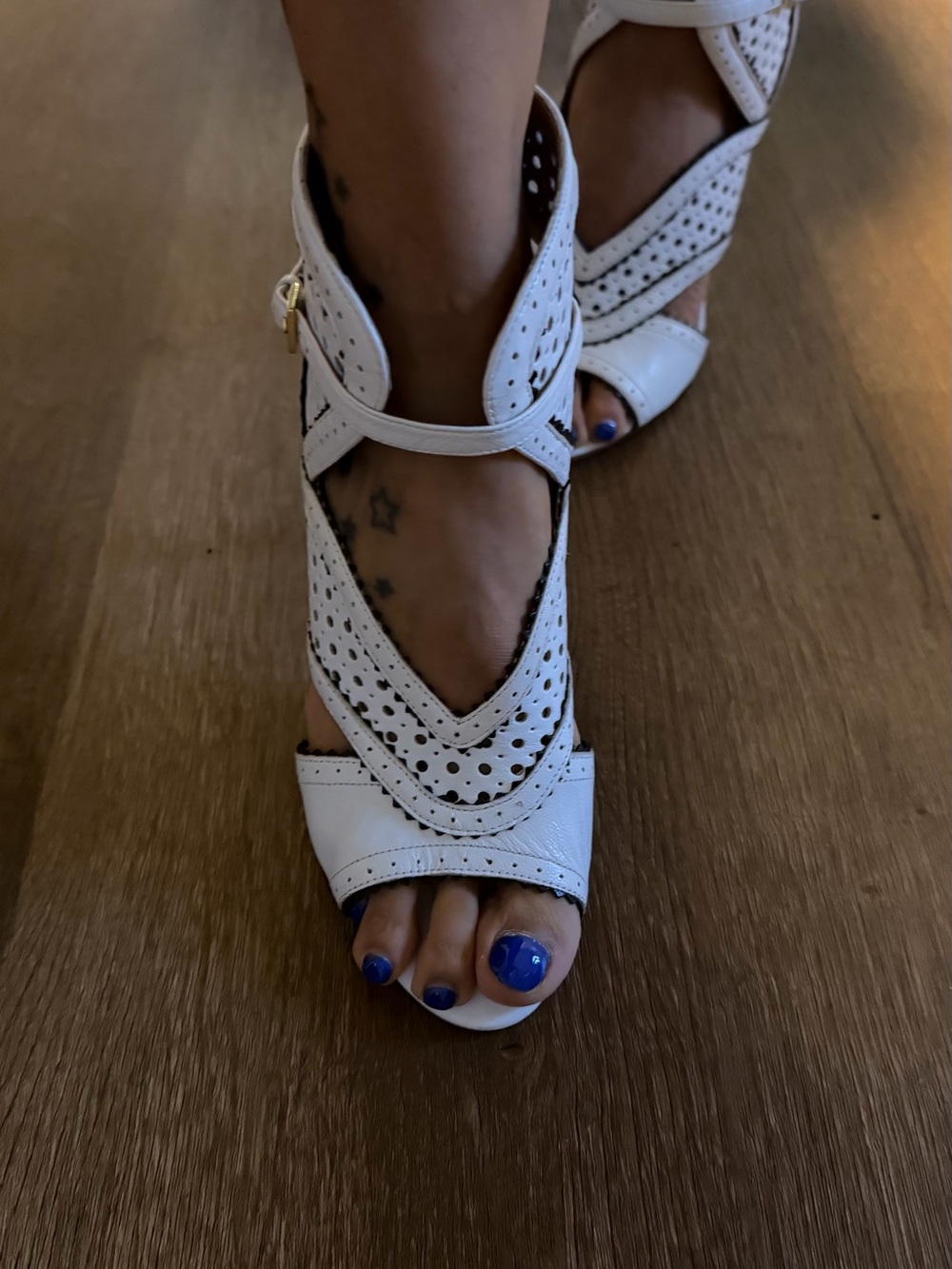 Nine West White Perforated Strappy Stiletto Sandals - Picture 3 of 7